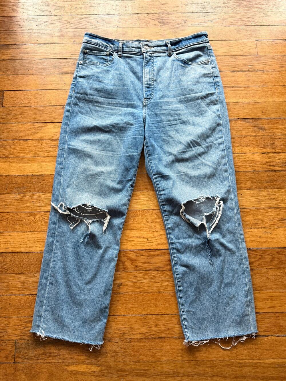 EXPRESS 'Straight Super High Rise' Distressed Jeans Women sz 12R